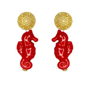 PENDIENTES CABALLITO DE MAR ROJO CERÁMICA