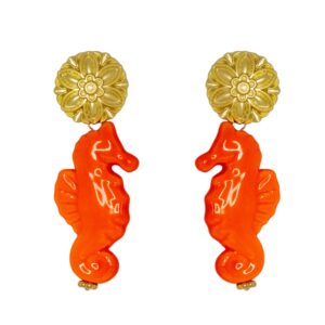 PENDIENTES CABALLITO DE MAR CORAL CERÁMICA