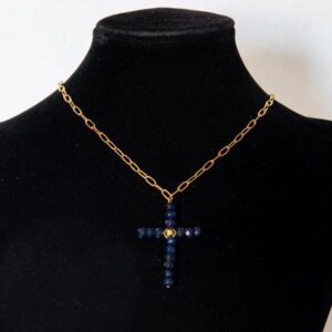 COLLAR ACERO Y CRUZ AZUL MARINO
