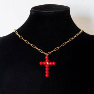 COLLAR ACERO Y CRUZ ROJA