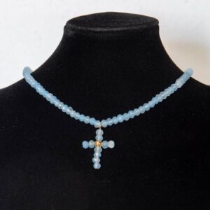 COLLAR BOLA Y CRUZ CELESTE