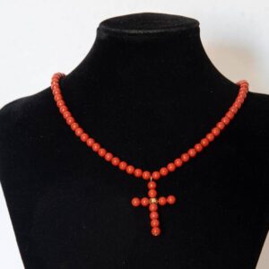 COLLAR BOLA Y CRUZ CORAL
