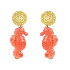 PENDIENTES CABALLITO DE MAR ROSA CERÁMICA